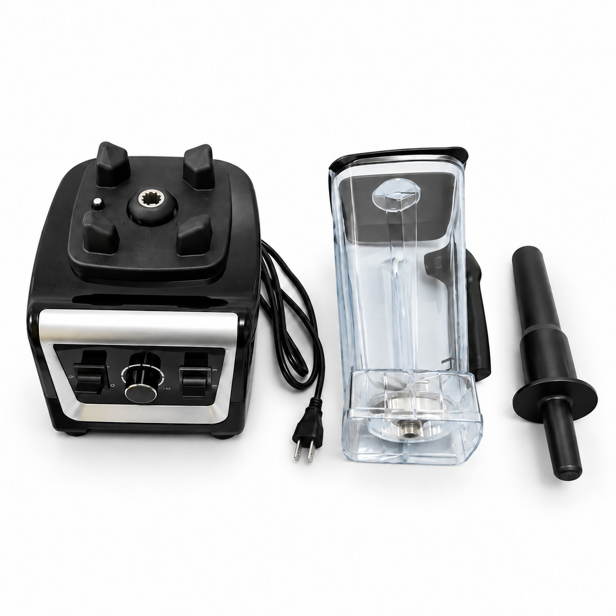 DM-01 blender with US plug, pitcher and tamper — AI-generated product visualization