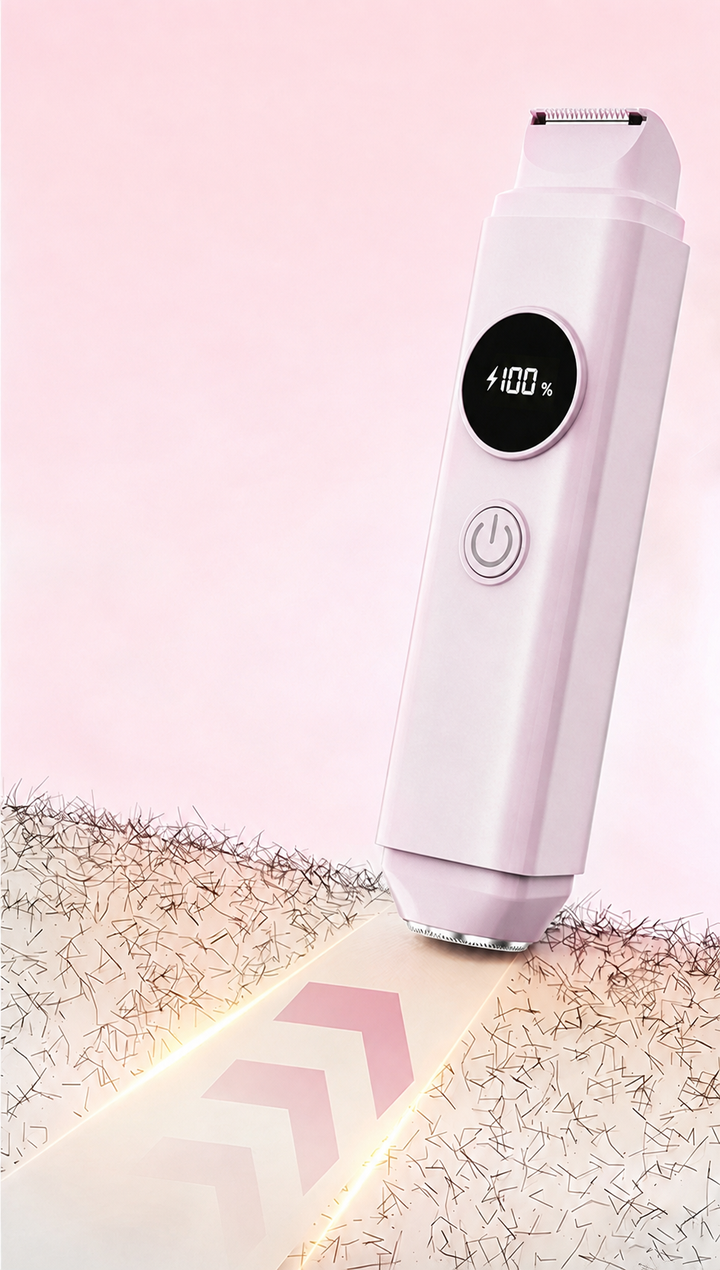 TM11 pink dual-ended shaver with upper trimmer and lower foil head