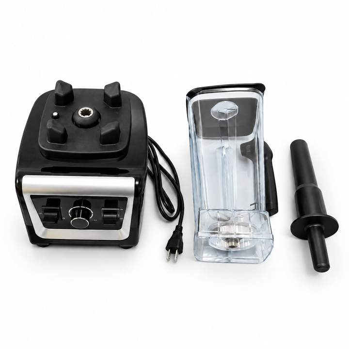 DM-01 blender with US plug, pitcher and tamper — AI-generated product visualization